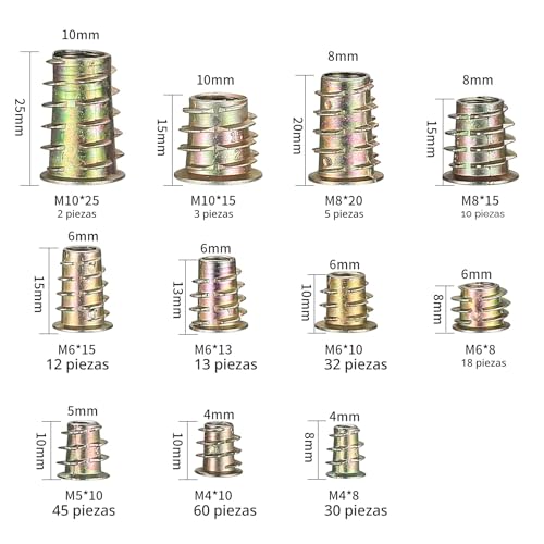 Miniatura 2 de 230 Piezas Tuercas De Rosca, M4 M5 M6 M8 M10 Inserto Roscado Hexagonal Aleación De Zinc, Tuercas De Inserción Para Muebles De Madera