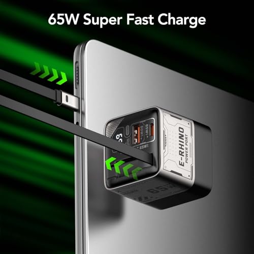 Image of MFish 65W GaN Fast Wall Charger, USB C Charger Block Built‑in 2.6ft Retractable USB‑C Cable, USB‑C & USB‑A Wall Charger with Digital Display for iPhone, iPad, MacBook, Samsung Galaxy (Space Silver)