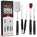 Grillaholics - Juego de 4 utensilios de barbacoa de acero inoxidable de alta resistencia para barbacoa, accesorios de barbacoa de alta calidad para barbacoa, pinzas, tenedor y cepillo para untar