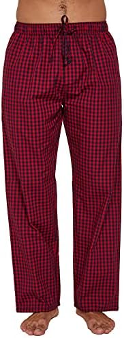 YINC Men's Woven Sleep Pajama Pant Poplin Lounge Pants with Pockets,Black Red Check,Medium