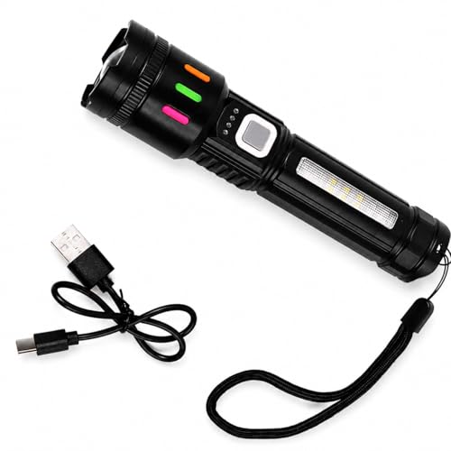 Image of High Power LED Torch Flashlight with Zoom Focus | Rechargeable Fast Charging Torch Light with High Lumens Brightness for Home, Outdoor, Camping & Emergency Use (1 Piece)