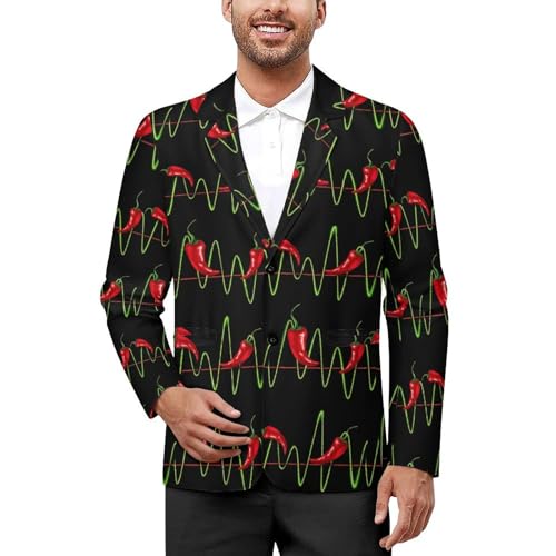Chili Pepper Heartbeat Mens Casual Blazer Button Suit Jacket Lightweight Sport Coat for Work Business