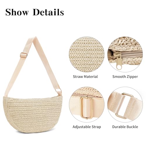 Image of RNIEGA Straw Crossbody Bag for Women Woven Crescent Beach Bags Summer Shoulder Purses Handbag with Adjustable Strap