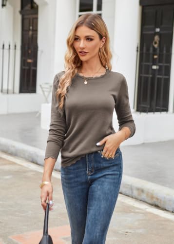Image of GRACE KARIN Long Sleeve Fall Sweaters for Women Trendy Business Casual Tops | Fashion Clothes,Classic Pullover Shirt,Crew Neck,Scalloped,Lightweight,Soft Comfy,Fitted,Knit,Stretchy,Winter Layer Clothing