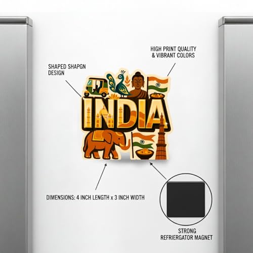 Image of Souvenir Fridge Magnet | 4x3 Inch Collectible Travel Decor | Strong & Durable Refrigerator Magnet with Iconic Landmarks for Travelers (India)