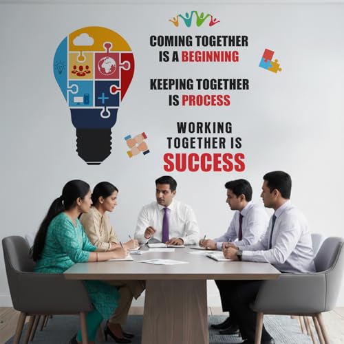 Image of StickMe Office Motivational Quotes Wall Sticker, 160 x 120 cm | Working To Gather Is Success, Multicolour, Vinyl, Peel & Stick, Self Adhesive
