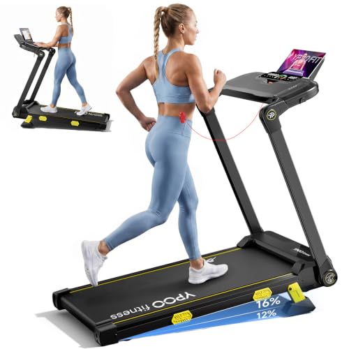 YPOO 13% Incline Walking Pad Treadmills with Handles, Under Desk Treadmills for Home Office, 6.2MPH Quiet Foldable Walking Pad with RGB Light, 300LBS Capacity