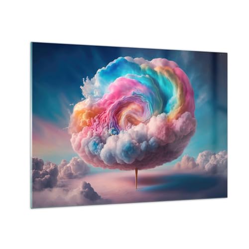 Tableau en verre nuages pastel sucre decoration apaisante pour chambre et salon