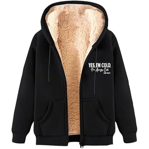Sruiluo Women's Fleece Lined Drawstring Hooded Jackets Letter Printing Fashion Thick Winter Coat Zip Up Open Thermal Outwear Cover