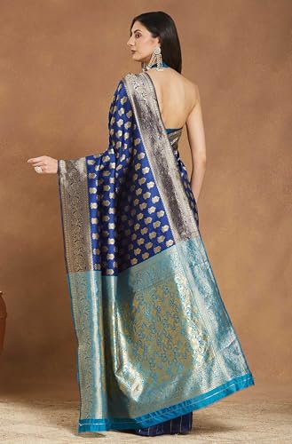 Image of Janasya Women's Sea Green Linen Blend Geometric Woven Design Jacquard Saree with Blouse Piece