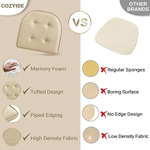 Cozyide U-Shaped Chair Cushions For Dining Chairs 6 Pack, Memory Foam Chair Pads With Tufted Design And Non-Slip Backing, 17" X 16", Khaki #TOP4