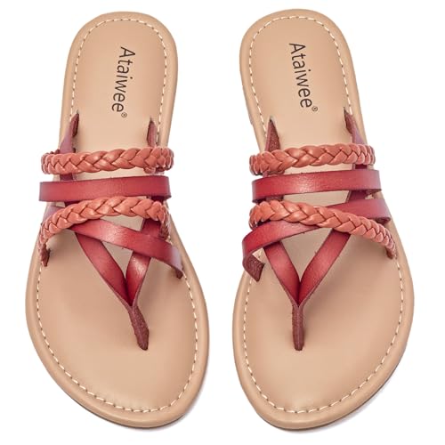 Ataiwee Sandalias Planas para Mujer - Zapato de Verano con Chanclas Cruzadas Trenzadas Informales.(1908023,BR/MF,41)