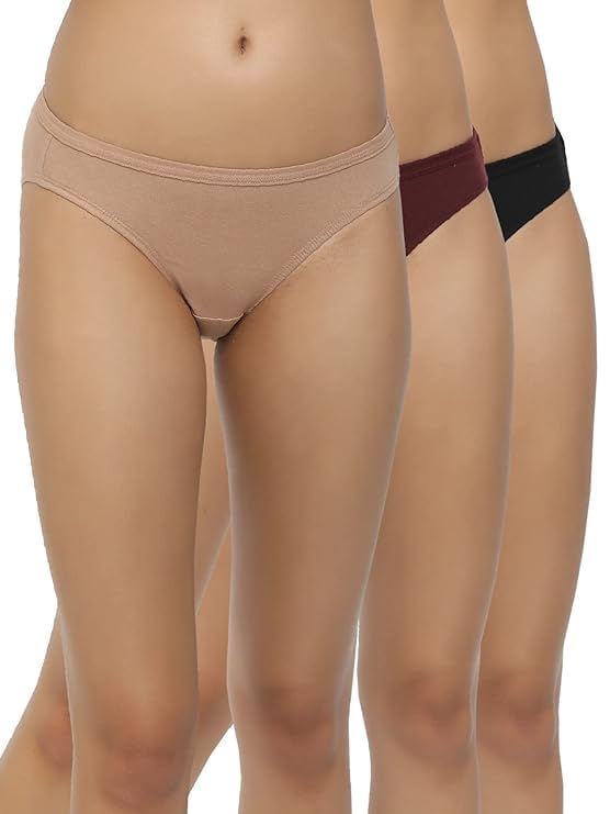 Women Pure 100% Cotton Panty Conceled Elastic Bikini Panties Soft Comfortable Low Rise fit Medium Coverage Firm Elastic Grip 906(Pack of 3)