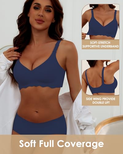 Image of HORISUN Wireless T Shirt Bra Seamless Push Up Bralette Full Coverage V Neck Comfortable Bras for Women