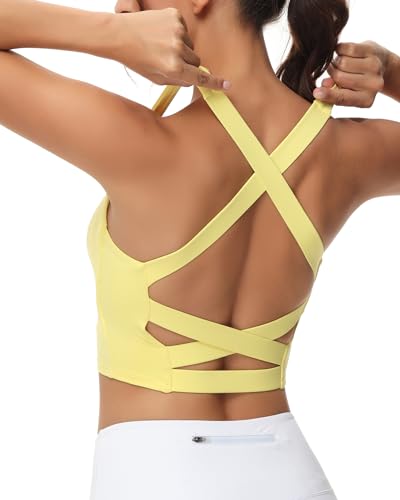 Image of romansong Strappy Yoga Sports Bras for Women Padded Criss-Cross Back Tank Tops