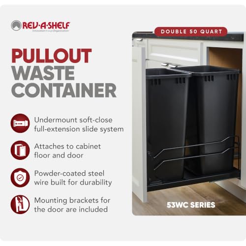 Image of Rev-A-Shelf Double Pullout Trash Can w /Soft-Close, 14.5 inch Min Opening