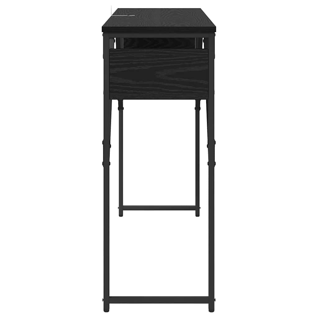 Stolik konsolowy, czarny, imitacja dębu, 105 x 30 x 75 cm, materiał drewnopochodny z 2 półkami, styl industrialny, wytrzymały, wszechstronny jako stolik pomocniczy, trwały