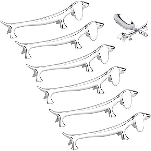 BUZIFU 6 Stück Essstäbchenablage Zinklegierungsstifte Essstäbchen Bank Ablage schöner Hund Shpae Löffel Gabel Halter Dinner Spoon Ständer Stäbchenbänke Messerbänkchen, Besteckablagen (Silber) Cover