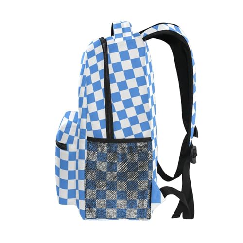 Backpack for Girls Boys, Teenager Bookbag College Rucksack Travel Daypack School Bag Kids Backpack Light Blue White Checkered2