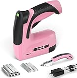 SHALL Pink Electric Staple Gun, 2 in 1 Cordless Upholstery Stapler Nail Gun for Wood, 4V Rechargeable Brad Nailer Kit w/ 2500 Staples Nails, Staple Remover & Fast Charger for Crafts, DIY, Decoration