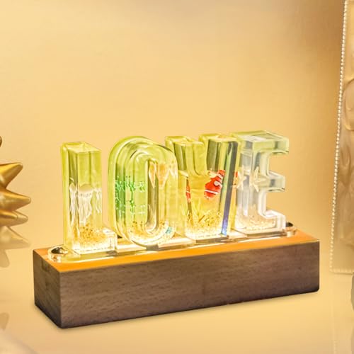 Image of Floral Letter LED Night Light: Resin Dried FlowerLetters Lamp with USB - Handmade Pressed Flower Nightlight Unique Customized Gift for Home Decoration (Light Green, 1)