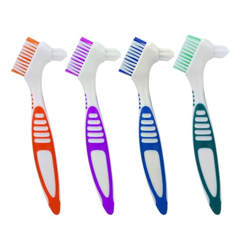Giantree 4 cepillos para dentaduras postizas, cepillos de dientes con doble cara portátil de cerdas suaves multicapa y mango antideslizante de goma para el cuidado de prótesis dentales