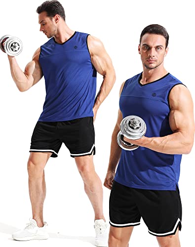 Image of NELEUS Men's 3 Pack Running Tank Tops V Neck Sleeveless Athletic Shirts,5122,White /Blue /Grey,2XL