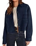 PRETTYGARDEN Women's Faux Suede Cropped Jacket Casual Lightweight Fall Fashion 2025 Winter Coats Outerwear Trendy Clothes (Navy Blue,Medium)