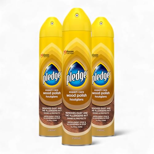 Pledge WOOD Polish CLASSIC 250ml (3-Pack Bundle) – Expert Care Aerosol Spray for Wood Surfaces, Shines, Protects & Removes Dust