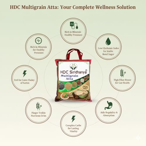 Image of HDC Siridhanya Multigrain Atta | Natural 7 Grain Millet Flour Blend - High Protein & Low GI Healthy Atta for Diabetic & Fitness Diet | Unpolished Pure Mix Flour (3.7kg)