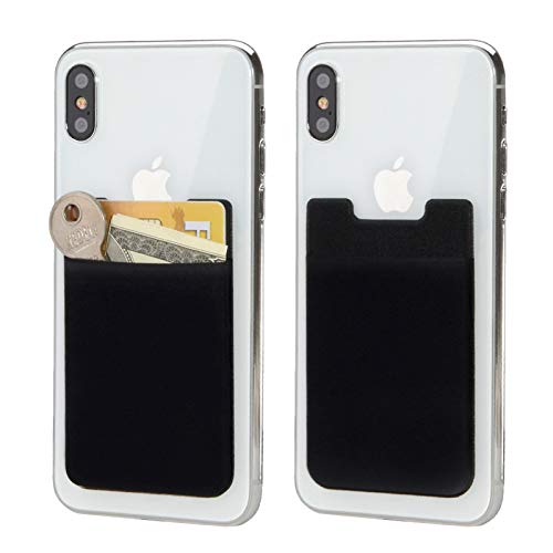 SS Phone Card Holder- Adhesive Lycra Card Holder for Back of Phone Ultra Thin Stretchy Stick on Wallet Phone Sleeves for Credit Card/ID Card/Most Smart Phones 2 Pack (Black)
