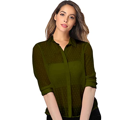 Image of Armenian Women Poly Georgette Dobby Textured Fabric Blouse Sleeve Office Lady Shirt Women Tops