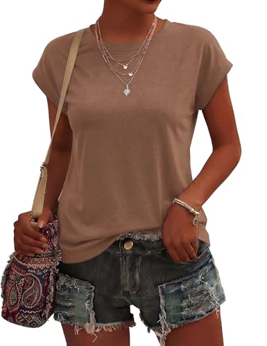 Wayleb Tshirt Damen Sommer Rundhals Oberteil mit Flügelärmeln, Basic Shirt Elegantes T-Shirt Casual Bluse Freizeit Lässiges Top S-XXL | Oberteil mit Flügelärmeln, Rundhals, Sommer