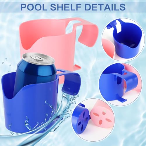 Prmape 4 Stück Pool Getränkehalter Poolrand, Pool Becherhalter Kunststoff, Flaschenhalter Poolrand, Pool Zubehör Becherhalter für Getränke Handy Bier Cocktails Sonnenbrillen Blau Rosa