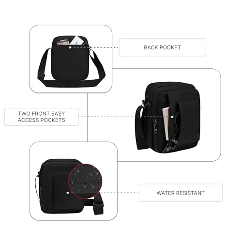 Image of F Gear Hamburg Black 5L Crossbody Sling Bag | Soft-Touch Premium Fabric, 2 Compartment Design, 3 Pockets, Lightweight, Ideal for Work, College, Daily Commute & Travel