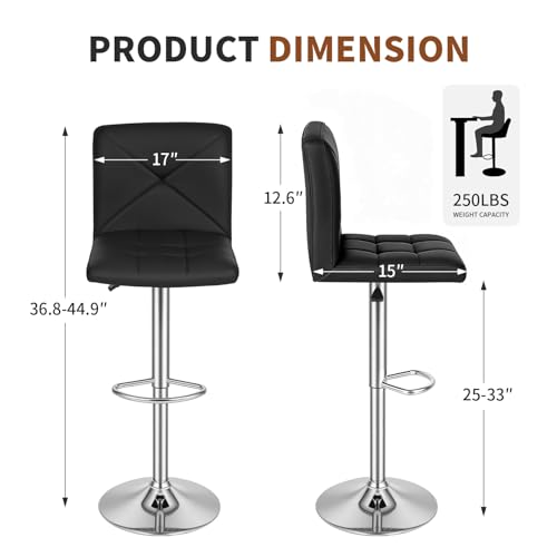 BestOffice Set de 2 Butacos Modernos Altura Ajustable con Giro de 360°, Asiento de Cuero Sintético, Base Metálica y Reposapiés (Negro) miniatura 3