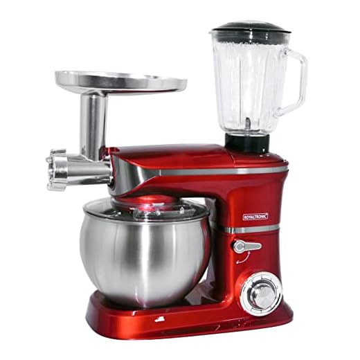 Robot de cocina Amasadora Royaltronic 6 litros 1900 W máx. Roja Amasadora multifuncional Amasadora Picadora de carne Batidora