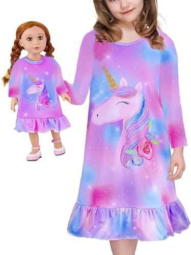Bow Dream Toddler Girls Cartoon Dress and Matching American Girl Doll Clothes for Girls Long Sleeve