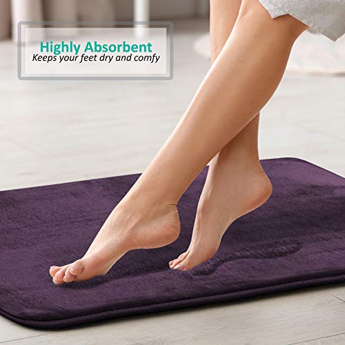 Clara Clark Memory Foam Bath Mat Ultra Soft Non Slip and Absorbent Bathroom Rug, Set of 3 - Small/Large/Contour, Dark Purple, 3 Count