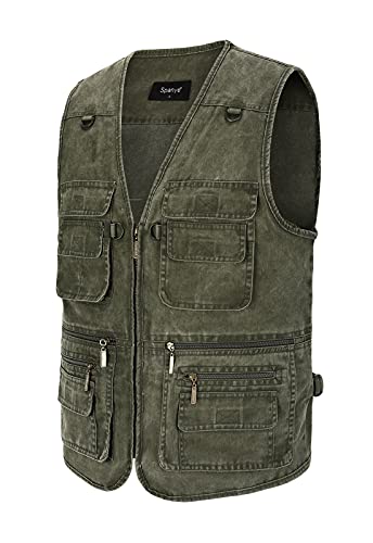 Spanye Outdoor Denim Vest Lightweight Multi Pockets Hunting Vest Jacket Tactical Shotgun Shell Holder Pockets Green-3Xl #TOP1