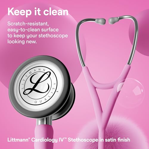 Image of 3M Littmann Cardiology IV Stethoscope, 6159C, 27 inch Rose Pink Satin Finish Tube for Added Comfort, Flexibility and Cleanability, Stainless Steel Chestpiece, More Than 2X as Loud, Weighs Less
