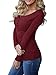 Remikstyt Womens Long Sleeve Henley Shirts Ribbed Button Down Casual Tunic Tops Burgundy