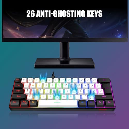 RedThunder 60% Gaming Keyboard and Mouse Combo, Ultra-Compact 61 Keys RGB Backlit Mini Keyboard, Lightweight 7200 DPI Honeycomb Optical Mouse, RGB Wired Gaming Set for PC PS5 Xbox Gamer(WhiteBlack) - 2