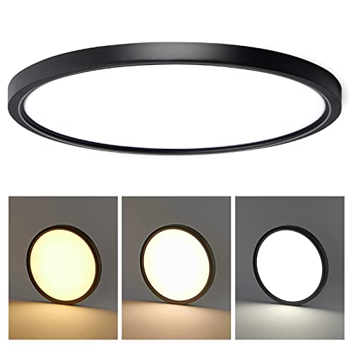 CycevSun 15.8 Inch Black Flush Mount Ceiling Light, Dimmable & 3 Color Temp Selectable, 24W, Large Low Profile, ETL