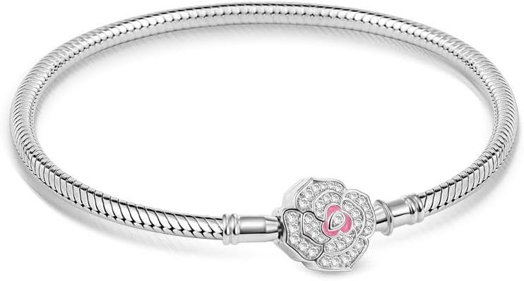 GNOCE Flower Bead Basic Snake Chain Bracelet 925 Sterling Silver Charms Bracelet Jewelry Gift for Women Wife