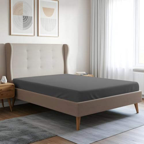 Pizuna Spannbettlaken 150x200 cm Baumwolle Anthrazitgrau 400 Fadenzahl – Ansicht 1