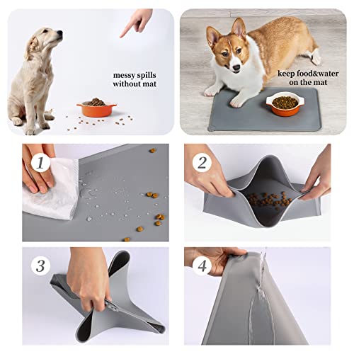 Leefox Dog Cat Food Mat: Waterproof Silicone Placemat for Pet Water Bowl Pet Feeding Rubber Tray (Gray) - Image 4