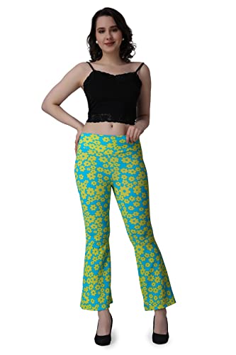 Image of POPWINGS Casual Marble Print Bell Bottom Trousers for Women || Flare Fit Women Trousers for Summer || Stylish Western Regular Fit Casual Bell Bottom Trousers for Women