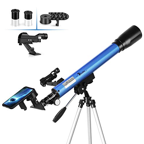 Télescope TELMU - F60050M / 5 - Réfractortelescope avec miroir diagonal de 45 degrés et oculaire à pois rouges - H12,5 mm et H20 mm