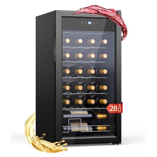 WIE Cave à Vin, Réfrigérateur à Vin en Verre, Cave a Vin Encastrable, Cave a Vin Vieillissement, Bar Intérieur/Extérieur, Frigo Vin, Protection UV, 5-18°C, 28 Bouteilles